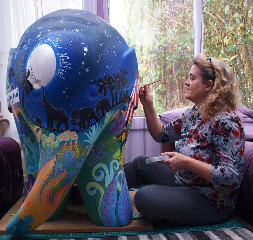 emma graham illustrator paint and elmer the elephat sculpture