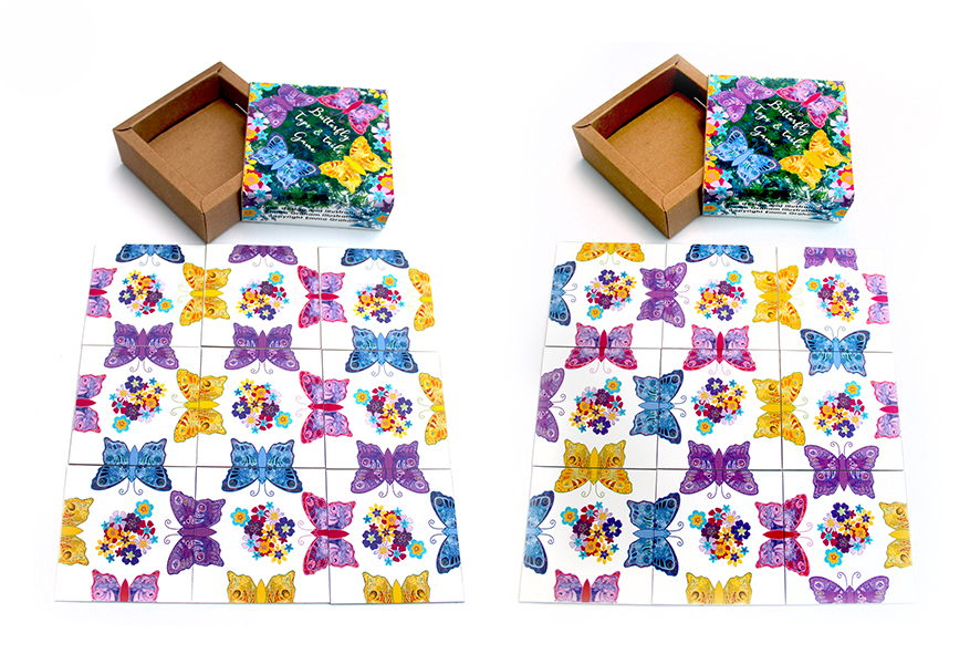 the puzzle answers for butterfly Tops and Tails answers fro the butterfly tops and tails game , designed and illustrated by Emma Graham illustrations